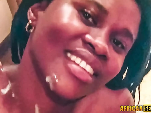 South african teenager dark-hued waitress gets heavy cumshot facial