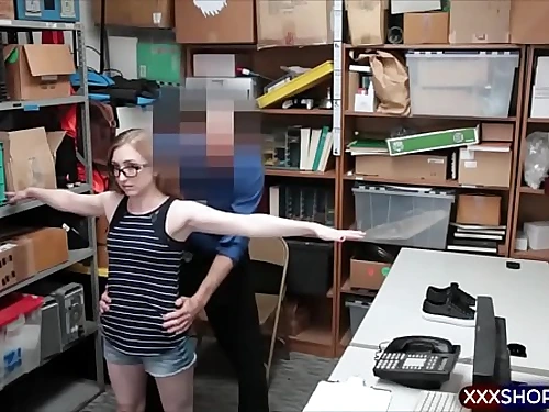 Geek shoplifter chick gets penalized with a huge man sausage