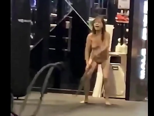 Edited version of a woman naked in the gym