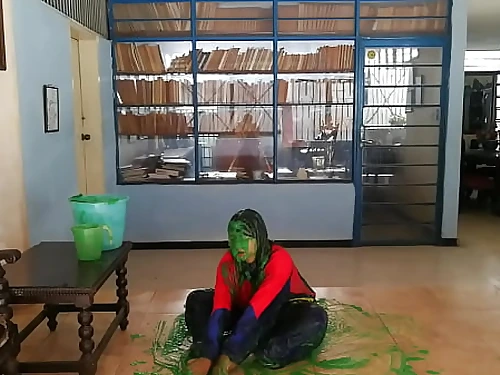 Girl slimed in tracksuit